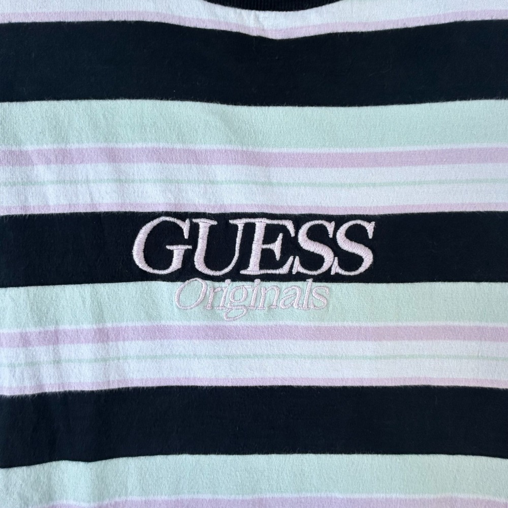 Guess Originals Crewneck T-Shirt Mens M White Black Striped Rogers Short Sleeve - Picture 5 of 16